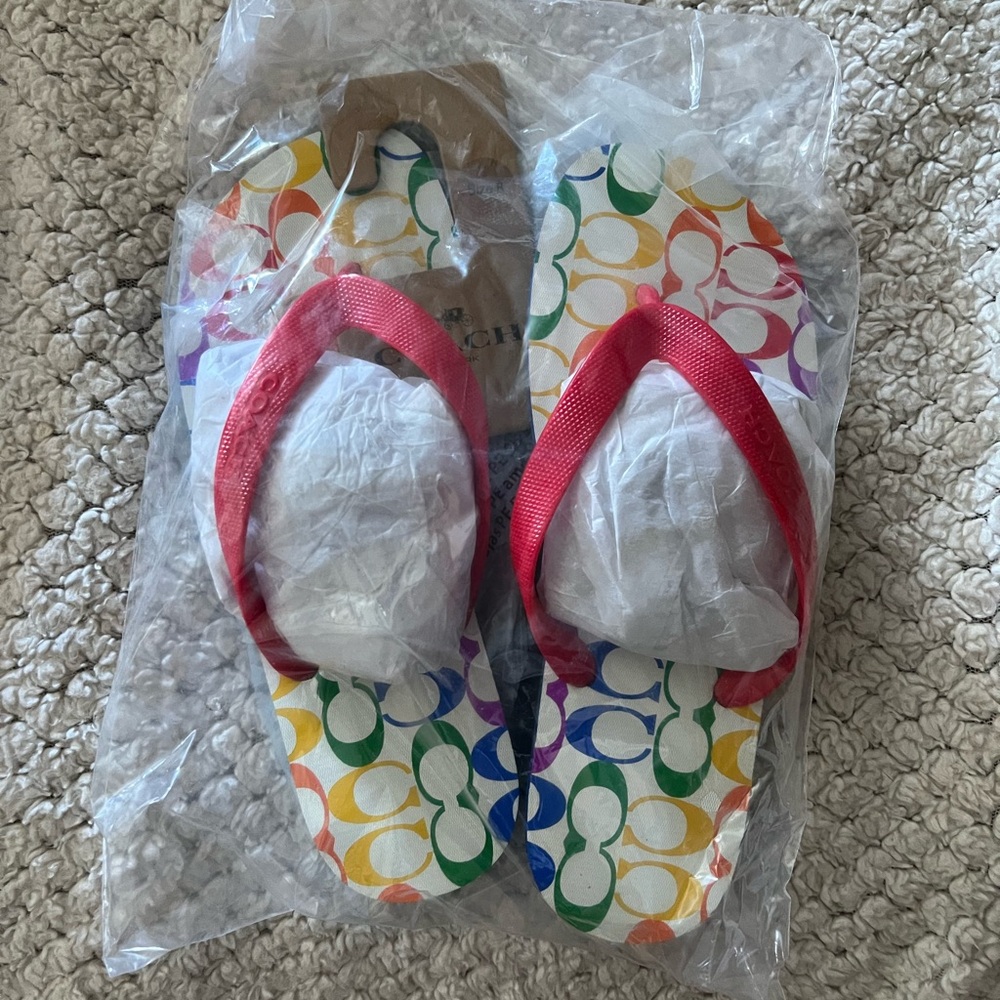 Coach Rainbow Flip Flops with Red Straps